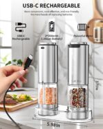 USB-C Rechargeable Pepper Grinder - 6 Adjustable Settings, Stainless Steel - Image 2