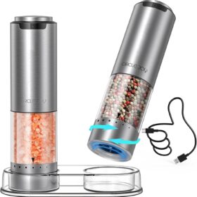 USB-C Rechargeable Pepper Grinder - 6 Adjustable Settings, Stainless Steel