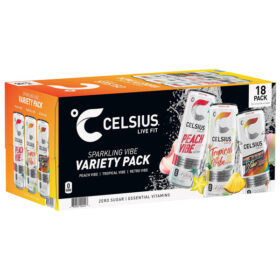 Celsius Sparkling Energy Drink, Vibe Variety Pack, 12 fl oz, 18-count