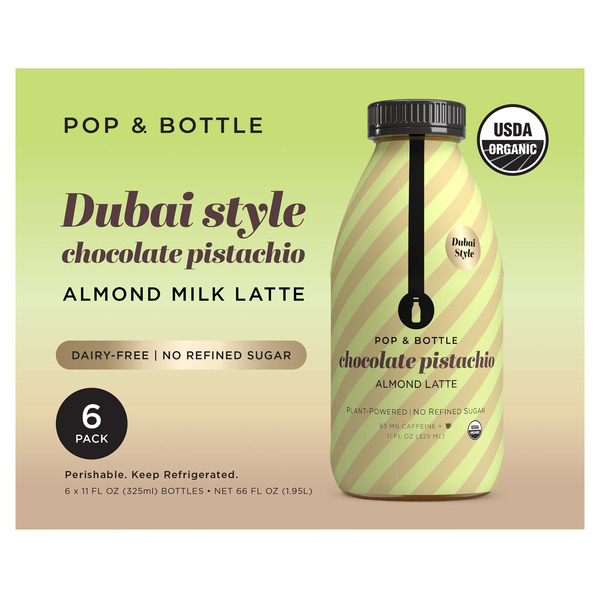 large_8e79ad1c-ebbc-4d51-94d2-e375c2feaeb0 Pop & Bottle Organic Dubai Chocolate Almond Milk Latte, 11 fl oz, 6-count - Image 1