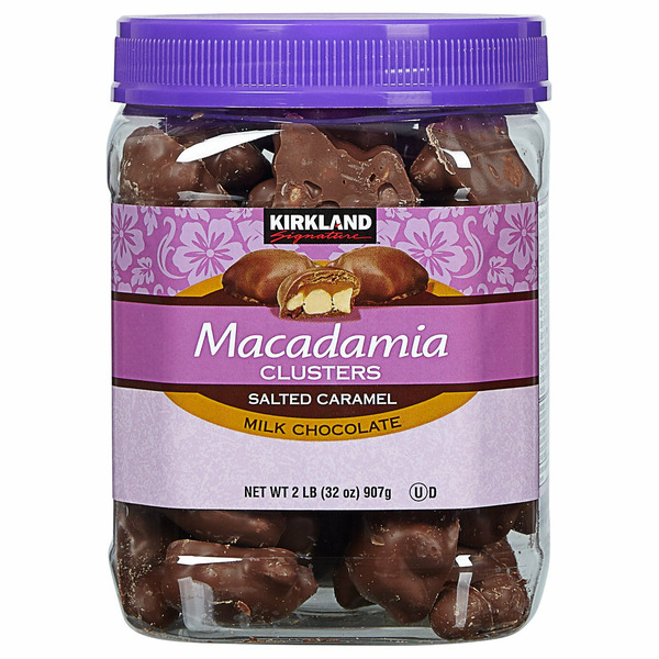 large_fcb034fa-57b1-4dae-a9e9-5e06f2bc0225 Kirkland Signature Macadamia Clusters, Salted Caramel & Milk Chocolate, 32 oz - Image 1